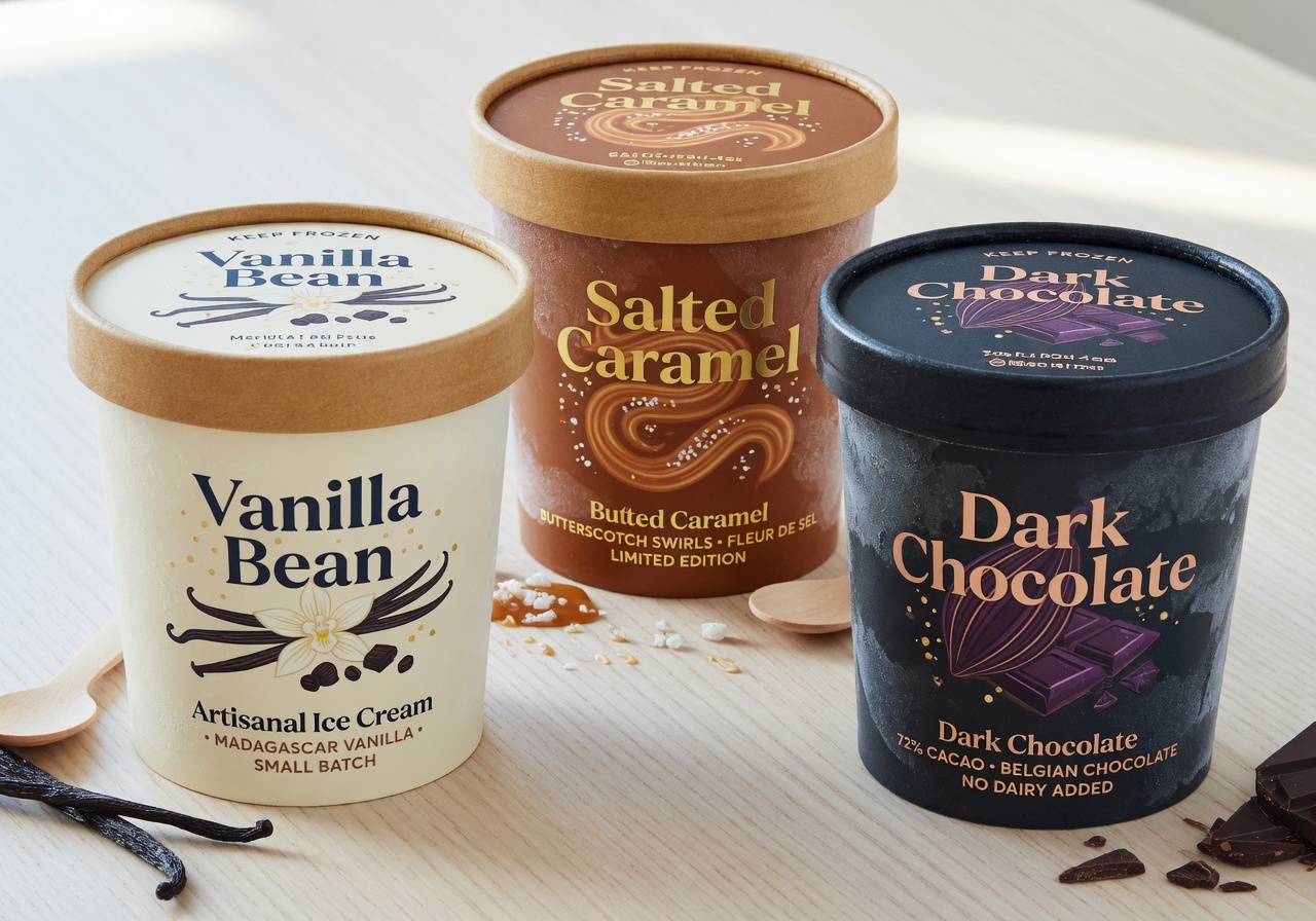 Private label ice cream pints as product reference